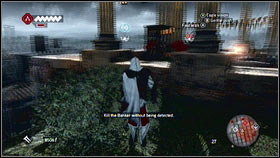 After the film, kill the guard [1] and jump on the wall located on the right [2] - Sequence 5 - The Banker - p. 2 | Walkthrough - Walkthrough - Assassins Creed: Brotherhood Game Guide & Walkthrough
