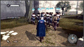 Speak with Bartolomeo [1] and go to the French fort with dressed soldiers [2] - Sequence 6 - The Baron De Valois - p. 1 | Walkthrough - Walkthrough - Assassins Creed: Brotherhood Game Guide & Walkthrough