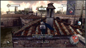 Follow him and when he will be walking under the stone portal [1] strike him in his back - Sequence 6 - The Baron De Valois - p. 1 | Walkthrough - Walkthrough - Assassins Creed: Brotherhood Game Guide & Walkthrough