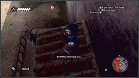 Wait until he will turn round [1] and climb on the wall [2] - Sequence 6 - The Baron De Valois - p. 2 | Walkthrough - Walkthrough - Assassins Creed: Brotherhood Game Guide & Walkthrough