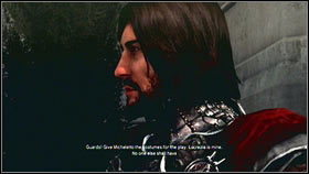 Go to the marked gate [1] and watch the cut scene there [2] - Sequence 7 - The Key to the Castello - p. 1 | Walkthrough - Walkthrough - Assassins Creed: Brotherhood Game Guide & Walkthrough