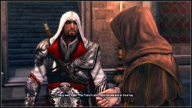 Go to your headquarters [1] and watch the cut scene [2] - Sequence 7 - The Key to the Castello - p. 2 | Walkthrough - Walkthrough - Assassins Creed: Brotherhood Game Guide & Walkthrough