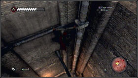 When you will be inside, climb on the wall located near the door [1] and go right until you will get to the iron bar - Sequence 8 - The Borgia - p. 1 | Walkthrough - Walkthrough - Assassins Creed: Brotherhood Game Guide & Walkthrough