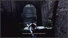 After the cut scene, jump to catch the bar [1] and turn left [2] - Sequence 9 - The Fall - p. 1 | Walkthrough - Walkthrough - Assassins Creed: Brotherhood Game Guide & Walkthrough