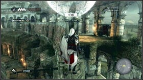 When you will get to the last one, turn right [1], climb upstairs and run to the left [2] - Thieves Quests - p. 1 | Side Quests - Side Quests - Assassins Creed: Brotherhood Game Guide & Walkthrough