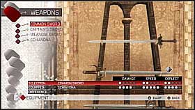 Common Sword - Weapon collection - Economics, equipment and combat - Assassins Creed II - Game Guide and Walkthrough