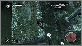 At all the time observe the gap between the walls - two guards will come out after your target - Side Quests - Assassinations - Part 5 - Side Quests - Assassins Creed II - Game Guide and Walkthrough