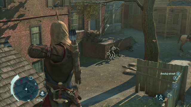 Where higher precision is needed, you need to hold down the aim button before shooting and move the dot to the proper position with the right analog stick - Long range combat in Assassins Creed III Remastered - Combat system - Assassins Creed III Game Guide & Walkthrough