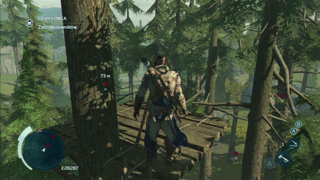 With your master taking care of her, climb onto the tree marked on the map and wait for the poachers to appear - Myriam | Homestead | Assassins Creed III Remastered - Homestead - Assassins Creed III Game Guide & Walkthrough