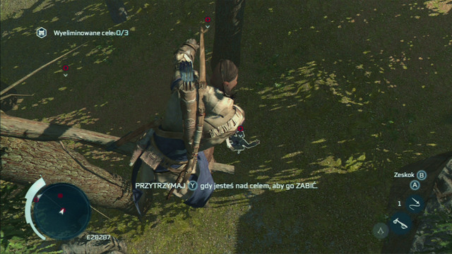 Kill the second enemy using the same method, but this time lean the analog stick towards yourself and Connor will jump down to the ground, hanging the enemy on the branch - Myriam | Homestead | Assassins Creed III Remastered - Homestead - Assassins Creed III Game Guide & Walkthrough
