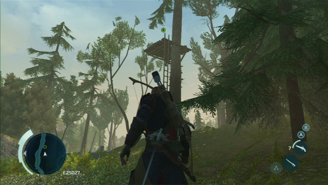 With the beasts dead, climb onto the marked hunting blind and run to the attacked girl by jumping between branches - Myriam | Homestead | Assassins Creed III Remastered - Homestead - Assassins Creed III Game Guide & Walkthrough
