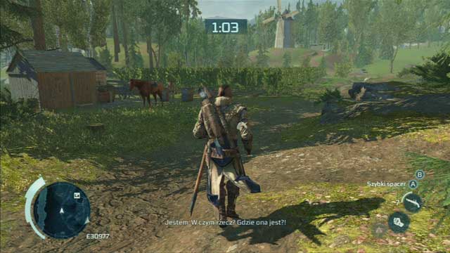 Dont get too far from him, as right behind the bridge you will have to turn left and inform the womans husband - Warren and Prudence | Homestead | Assassins Creed III Remastered - Homestead - Assassins Creed III Game Guide & Walkthrough