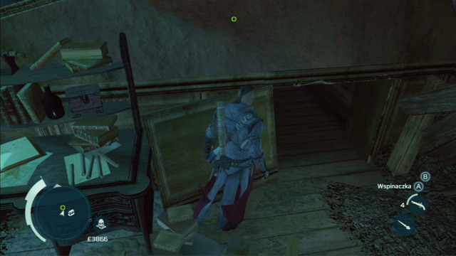 After reaching the empty bedroom, slowly move through the hole to the right of the desk - Naval mission - The Mad Doctor Castle | Captain Kidds treasure in AC III - Captain Kidds treasure - Assassins Creed III Game Guide & Walkthrough