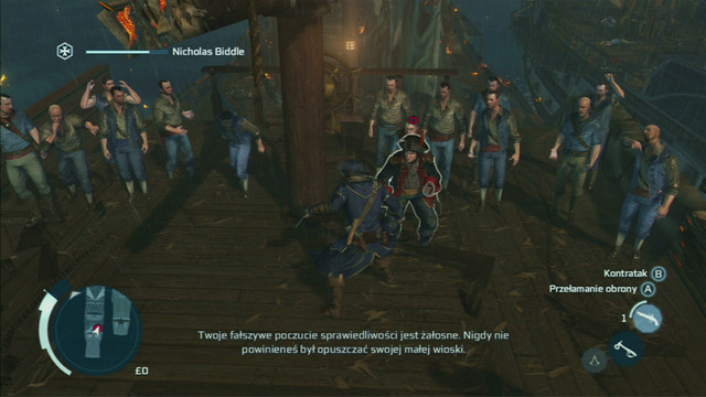 To defeat Biddle, press the jump or counterattack button after each successful block and afterwards hit him a couple times while hes out of balance - Biddles Hideout | Naval missions in Assassins Creed III Remastered - Naval missions - Assassins Creed III Game Guide & Walkthrough