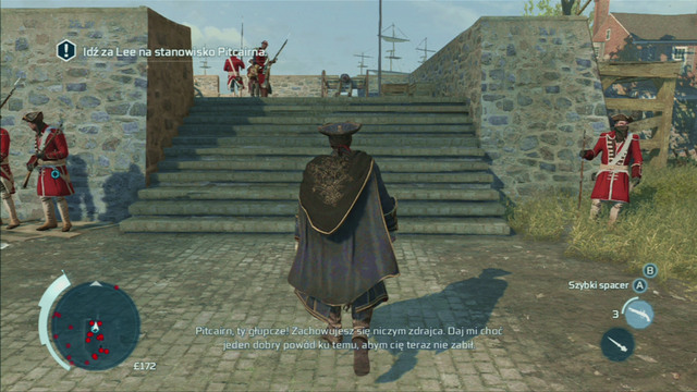 After the conversation in the inn, head to the man called Pitcairn together with Charles - Sequence 2 - The Soldier | Assassins Creed III Remastered Walkthrough - Walkthrough - Assassins Creed III Game Guide & Walkthrough