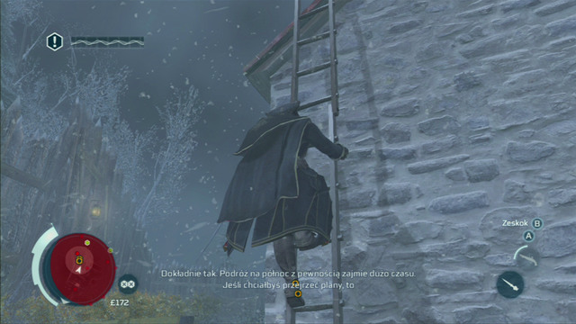 After they head onto the upper level, climb the nearby ladder and jump down from the roof into the haystack below - Sequence 3 - Execution is Everything | Assassins Creed III Walkthrough - Walkthrough - Assassins Creed III Game Guide & Walkthrough