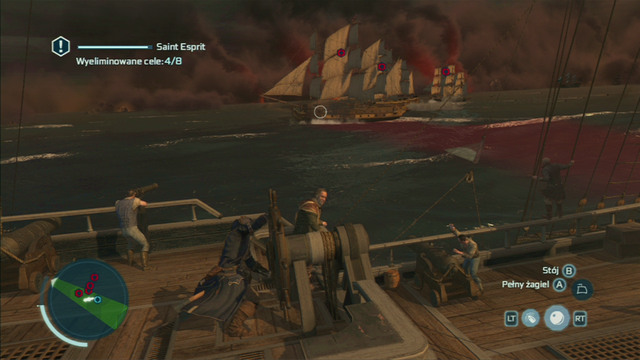 To complete the optional objective, you will need to destroy two of them with the swivel gun by aiming at their powder stores, marked with a circle - Sequence 11 - Battle of the Chesapeake | Assassins Creed III Walkthrough - Walkthrough - Assassins Creed III Game Guide & Walkthrough