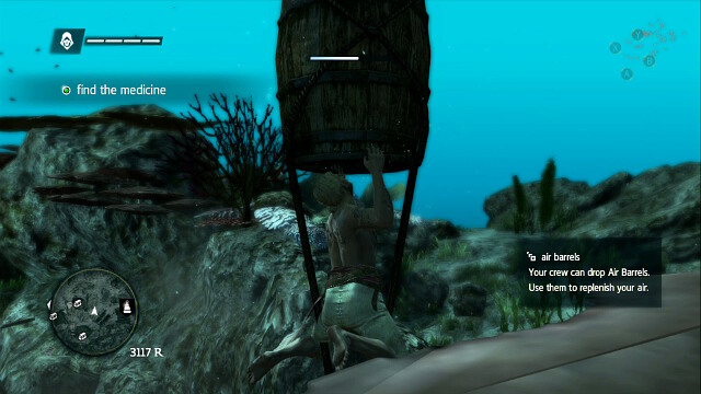 On the map, there also are special barrels marked, like the one in the screenshot, filled with breathing air - 01 - Diving For Medicines | Sequence 6 - Sequence 6 - Assassins Creed IV: Black Flag Game Guide & Walkthrough