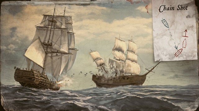 Chain shot - firing of the cannons on the bow, on the bowsprits both sides - Ships weaponry | Naval battles - Naval battles - Assassins Creed IV: Black Flag Game Guide & Walkthrough