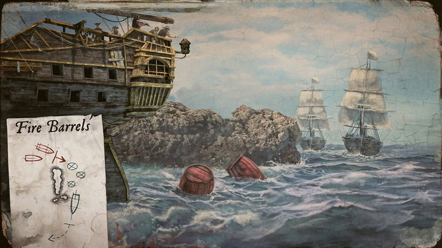 Fire barrels - thrown off the stern in pairs - Ships weaponry | Naval battles - Naval battles - Assassins Creed IV: Black Flag Game Guide & Walkthrough
