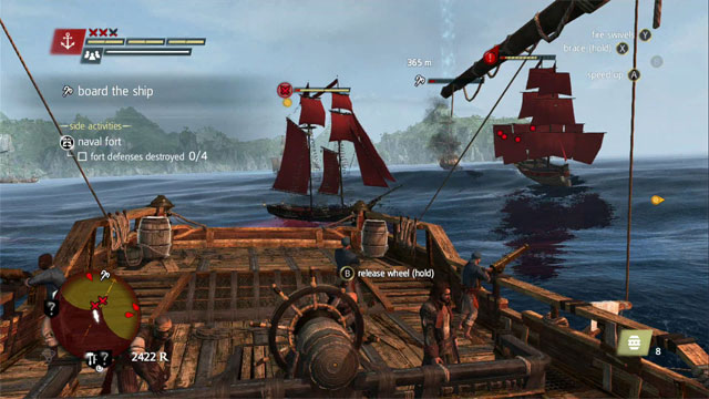 The hunter ships with the characteristic crimson sails - Infamy | Naval battles - Naval battles - Assassins Creed IV: Black Flag Game Guide & Walkthrough