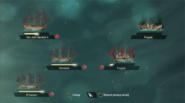 The liner has already taken two salvoes and saved the accompanying frigates from taking damage. - Naval battles | Kenways fleet - Kenways fleet - Assassins Creed IV: Black Flag Game Guide & Walkthrough