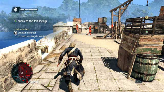 The second guard is patrolling between the left and the right side of the wall - 02 - ...And My Sugar? | Sequence 2 - Sequence 2 - Assassins Creed IV: Black Flag Game Guide & Walkthrough