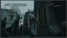 Beyond the gate turn right. You should spot an archer walking on the nearby wall. Target him and kill him with a throwing knife. - Assassins Creed: MB04 - Wilhelm de Montferrat of Acre - Assassins Creed: Memory Block 04 - Assassins Creed (PC) Game Guide