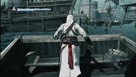 Jump onto the boat where a drunkard is walking. Go forward towards the ship. - Assassins Creed: MB05 - Sibrand of Acre - Assassins Creed: Memory Block 05 - Assassins Creed (PC) Game Guide