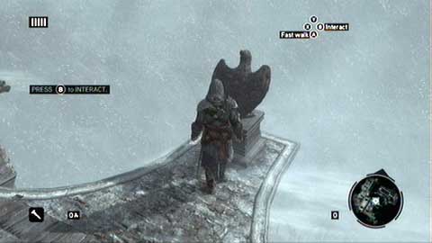 Once you've get to the eagle statue press B to kick it off - Memory 2 - p. 2 - Sequence 1 - A Sort of Homecoming - Assassins Creed: Revelations - Game Guide and Walkthrough
