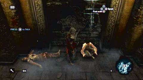 Once the chamber is secured, walk towards the man crouching at the stone gate and talk to him (B) - Memory 2 - p. 2 - Sequence 1 - A Sort of Homecoming - Assassins Creed: Revelations - Game Guide and Walkthrough