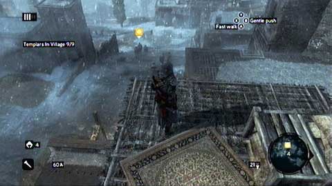When you get yourself at the proper height, press X again and you'll land on the ground - Memory 3 - Sequence 1 - A Sort of Homecoming - Assassins Creed: Revelations - Game Guide and Walkthrough