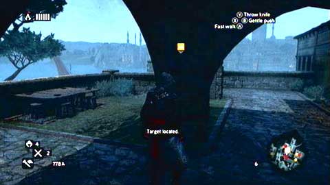 The best way to reach your target is to sneak up on him from east - Memory 1 - Sequence 3 - Lost and Found - Assassins Creed: Revelations - Game Guide and Walkthrough