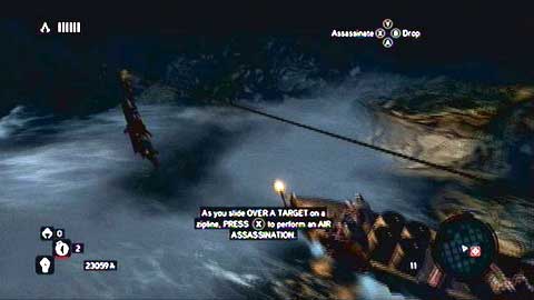 During slide on the zipline, you'll get a command to kill opponents - Memory 6 - Sequence 5 - Heir to The Empire - Assassins Creed: Revelations - Game Guide and Walkthrough