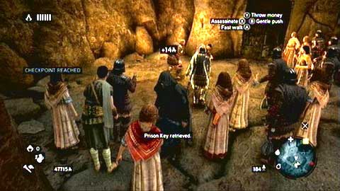 Use the Eagle Sense to locate him and then walk towards him and grab the item (A) - Memory 2 - Sequence 7 - Underworld - Assassins Creed: Revelations - Game Guide and Walkthrough