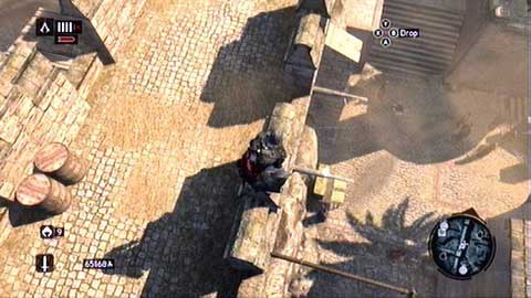 It is located on the wooden beam, sticking out from the eastern part of the wall - Galata District (01-11) - Animus data fragments - Assassins Creed: Revelations - Game Guide and Walkthrough