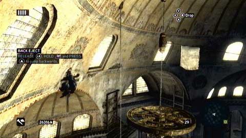 Move along the wall until you reach the golden chandelier - Hagia Sophia's Secret - p. 2 - Ishak Pashas memoir pages - Assassins Creed: Revelations - Game Guide and Walkthrough
