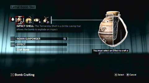 After decision, which kind of bomb you want to craft, you'll be asked to choose a casing, gunpowder and effect (special ingredient) - Explosives - Compendium of knowledge - Assassins Creed: Revelations - Game Guide and Walkthrough