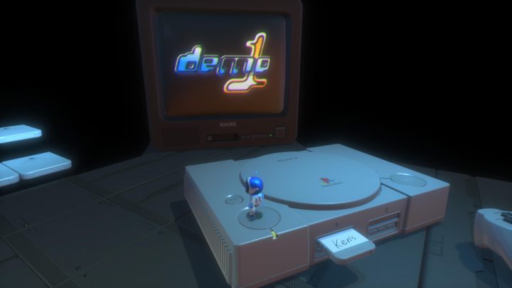 Get on the PlayStation and jump on the button to launch the disc - Astros Playroom: 1994 Throwback - walkthrough - Other - Astros Playroom Guide