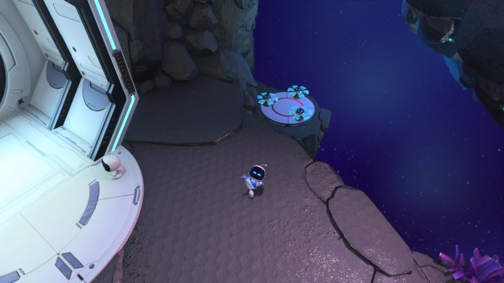 Step off the white platform and defeat two enemies - Astros Playroom: Deep Dataspace - walkthrough - SSD Speedway - Astros Playroom Guide