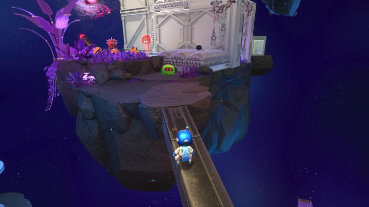 Head to the next rock by crossing the metal bridge and dispose of all the enemies - Astros Playroom: Deep Dataspace - walkthrough - SSD Speedway - Astros Playroom Guide