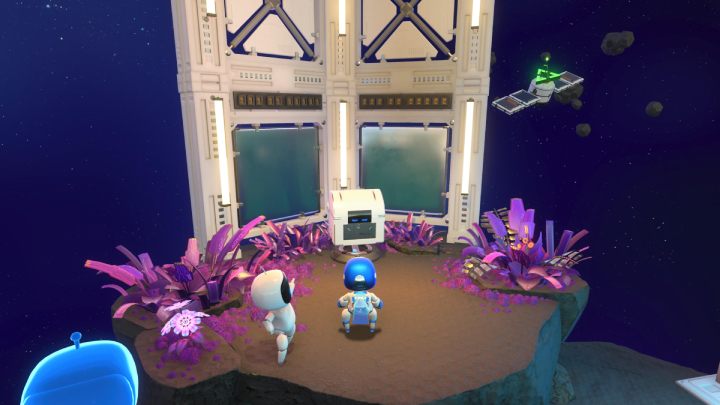 At the next checkpoint, under the cables embedded in the rock, you will find a white chest - Astros Playroom: Deep Dataspace - walkthrough - SSD Speedway - Astros Playroom Guide