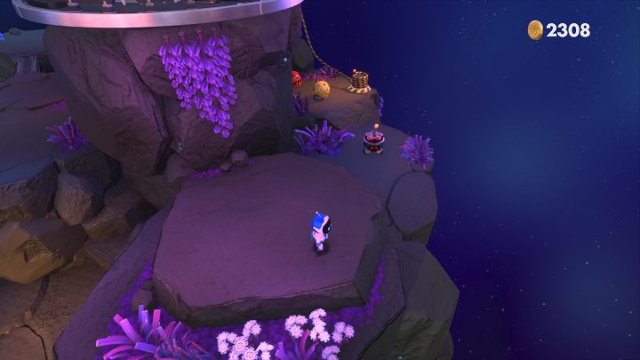 Walk around the rocks and defeat all the enemies you encounter - Astros Playroom: Deep Dataspace - walkthrough - SSD Speedway - Astros Playroom Guide