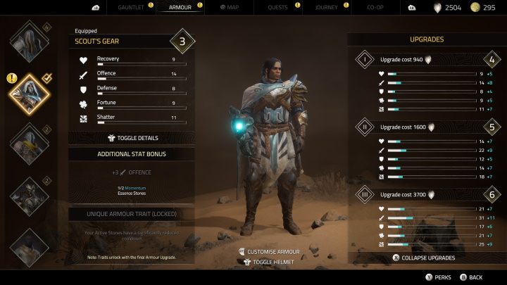 Acquiring the Scout's Gear will also become impossible after traveling to Bastengar - Atlas Fallen: All Armours - Secrets and Finds - Atlas Fallen Guide