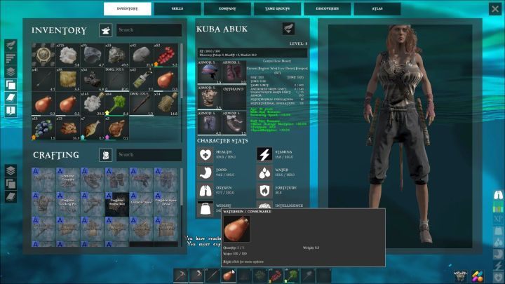 You should always carry waterskins in the inventory - if you decide to suddenly consume a large amount of food, the character will at least not die of dehydration. - Food, vitamins and effects of overeating in ATLAS Game - Game basics - ATLAS Guide and Tips