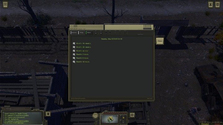 To change the game time, go to the REST option and select how much time you want to move - How do I change the time of day in ATOM RPG? - Starting tips - ATOM RPG Guide