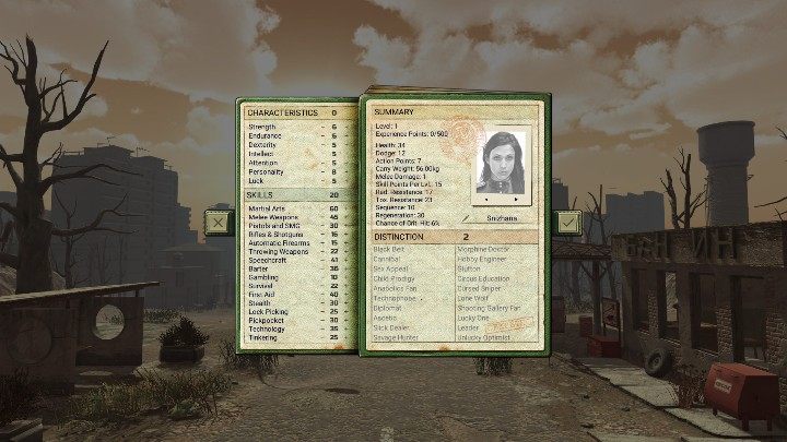 All statistics are influenced by the choice from the distinction category - Good character build for beginners in ATOM RPG - Character creation - ATOM RPG Guide