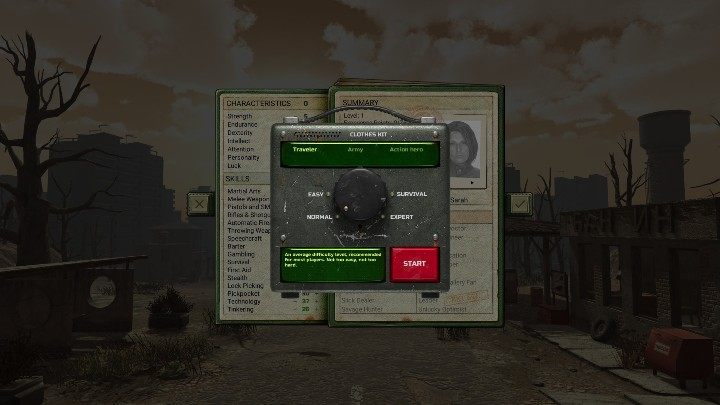 You choose your outfit in the same place as the difficulty level - ATOM RPG Guide