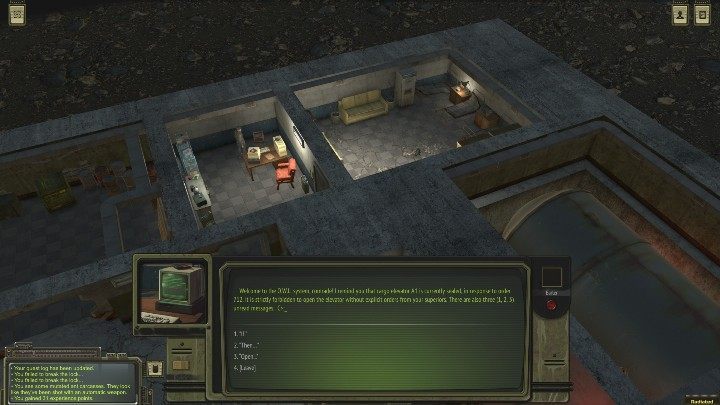You will find a computer in one of the rooms next to the lift - Bunker 317 - ATOM RPG Walkthrough - Walkthrough - ATOM RPG Guide