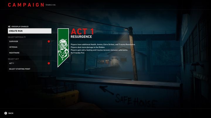 Players can also choose the difficulty level of the game before choosing a particular act - Back 4 Blood: Difficulty levels - Basics - Back 4 Blood game guide